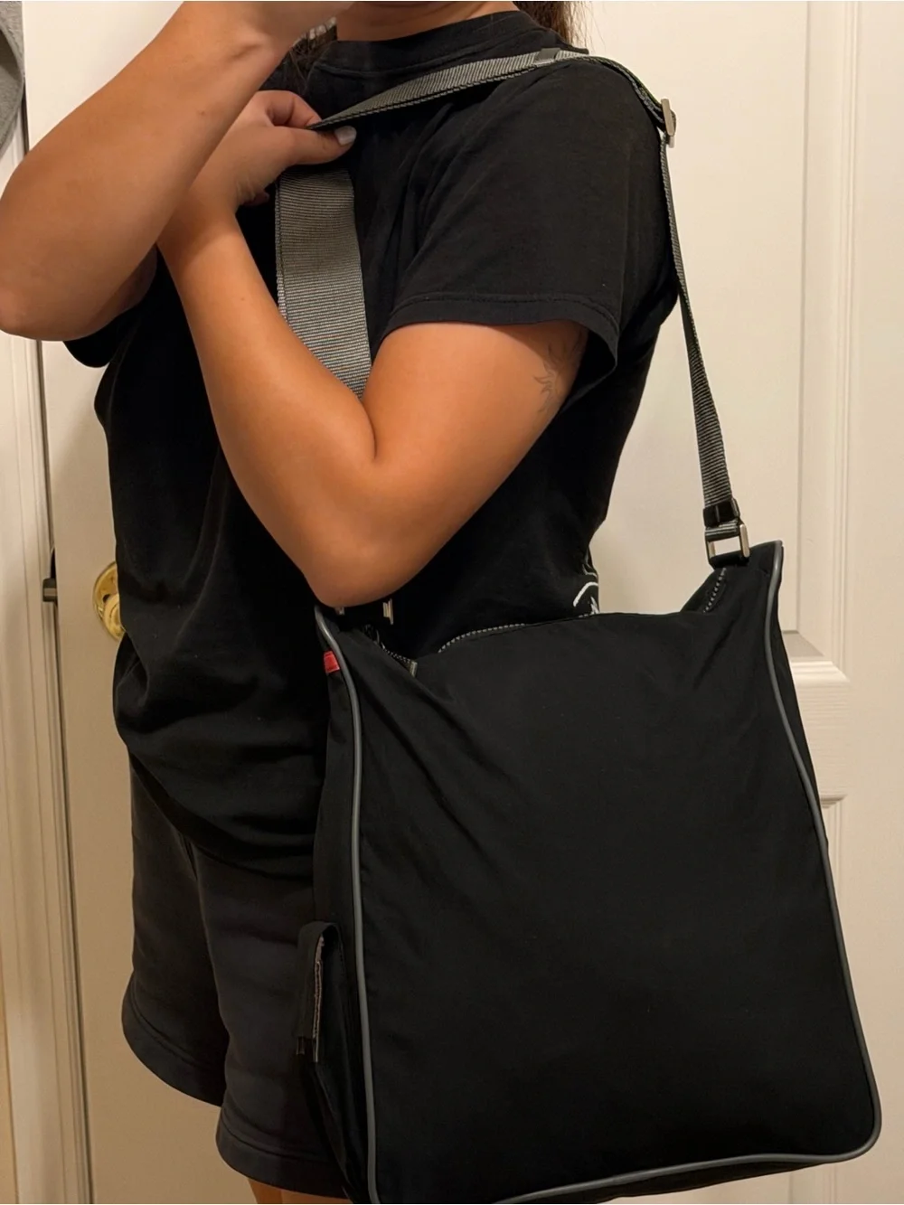 Prada Linea Rossa Sport Black Nylon Messenger Bag 2000s